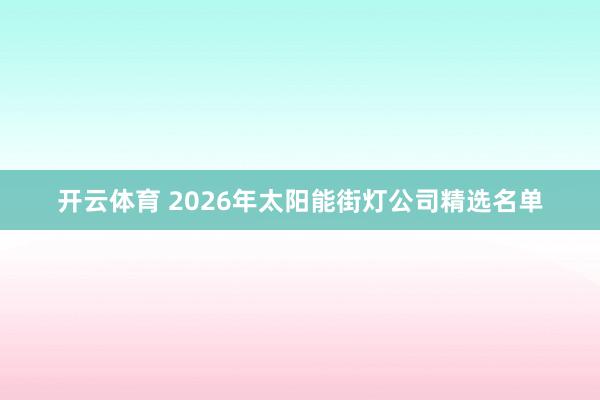 开云体育 2026年太阳能街灯公司精选名单