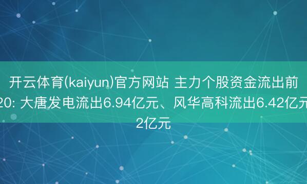 开云体育(kaiyun)官方网站 主力个股资金流出前20: 大唐发电流出6.94亿元、风华高科流出6.42亿元