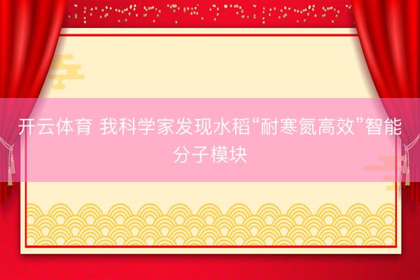 开云体育 我科学家发现水稻“耐寒氮高效”智能分子模块